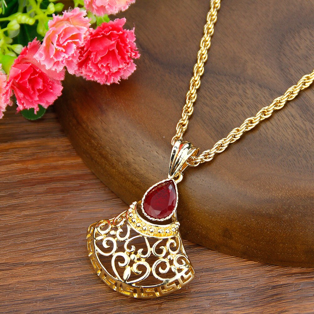 Sunspicems Elegent Gold Color Morocco Pendant Necklace for Women Ethnic Arabesque Banquet Jewelry Wedding Bijoux Gift