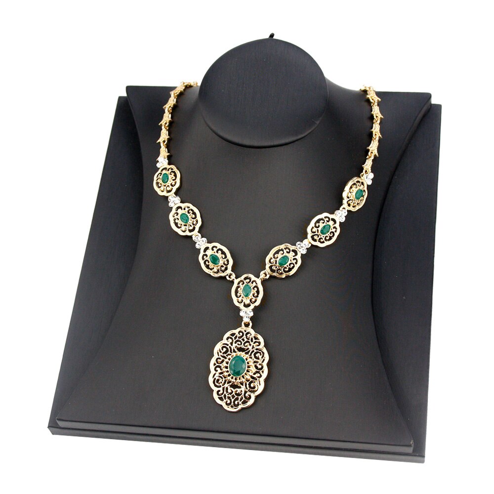 Sunspicems Elegent Morocco Algeria Women Necklace Gold Plated Colorful Crystal Ethnic Wedding Jewelry Round Arabic Pattern Chain