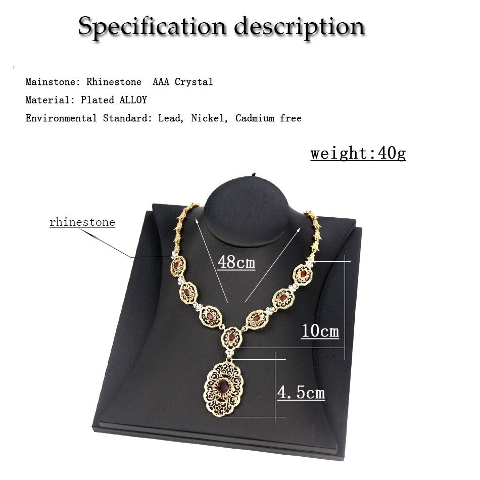 Sunspicems Elegent Morocco Algeria Women Necklace Gold Plated Colorful Crystal Ethnic Wedding Jewelry Round Arabic Pattern Chain