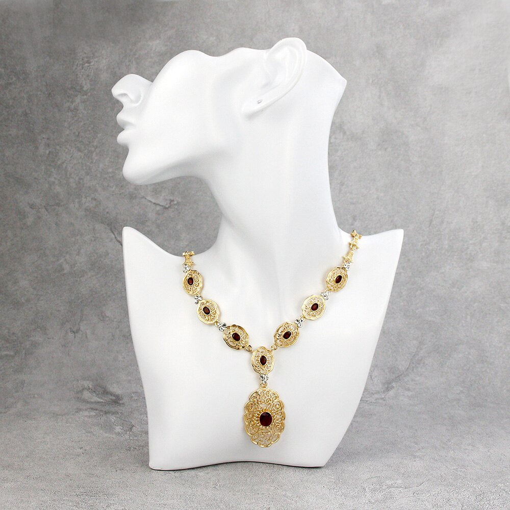 Sunspicems Elegent Morocco Algeria Women Necklace Gold Plated Colorful Crystal Ethnic Wedding Jewelry Round Arabic Pattern Chain