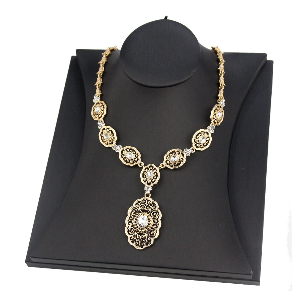 Sunspicems Elegent Morocco Algeria Women Necklace Gold Plated Colorful Crystal Ethnic Wedding Jewelry Round Arabic Pattern Chain