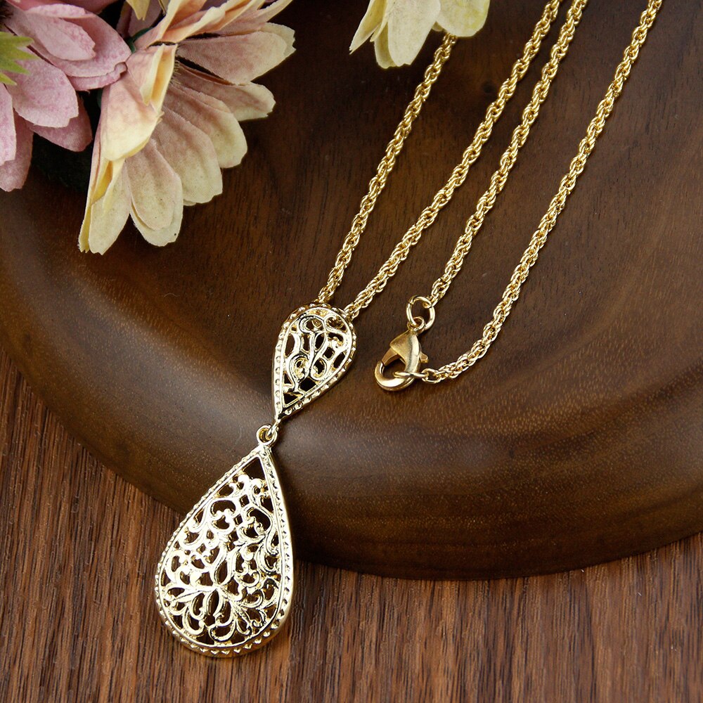Sunspicems Gold Color Morocco Jewelry long pendant necklace fine chain for women hollow Arabic pattern wedding bride bijoux gift