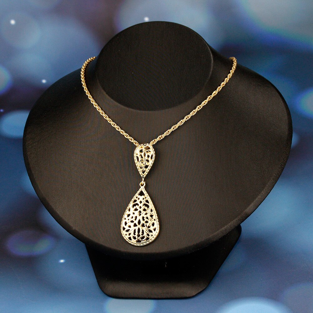Sunspicems Gold Color Morocco Jewelry long pendant necklace fine chain for women hollow Arabic pattern wedding bride bijoux gift