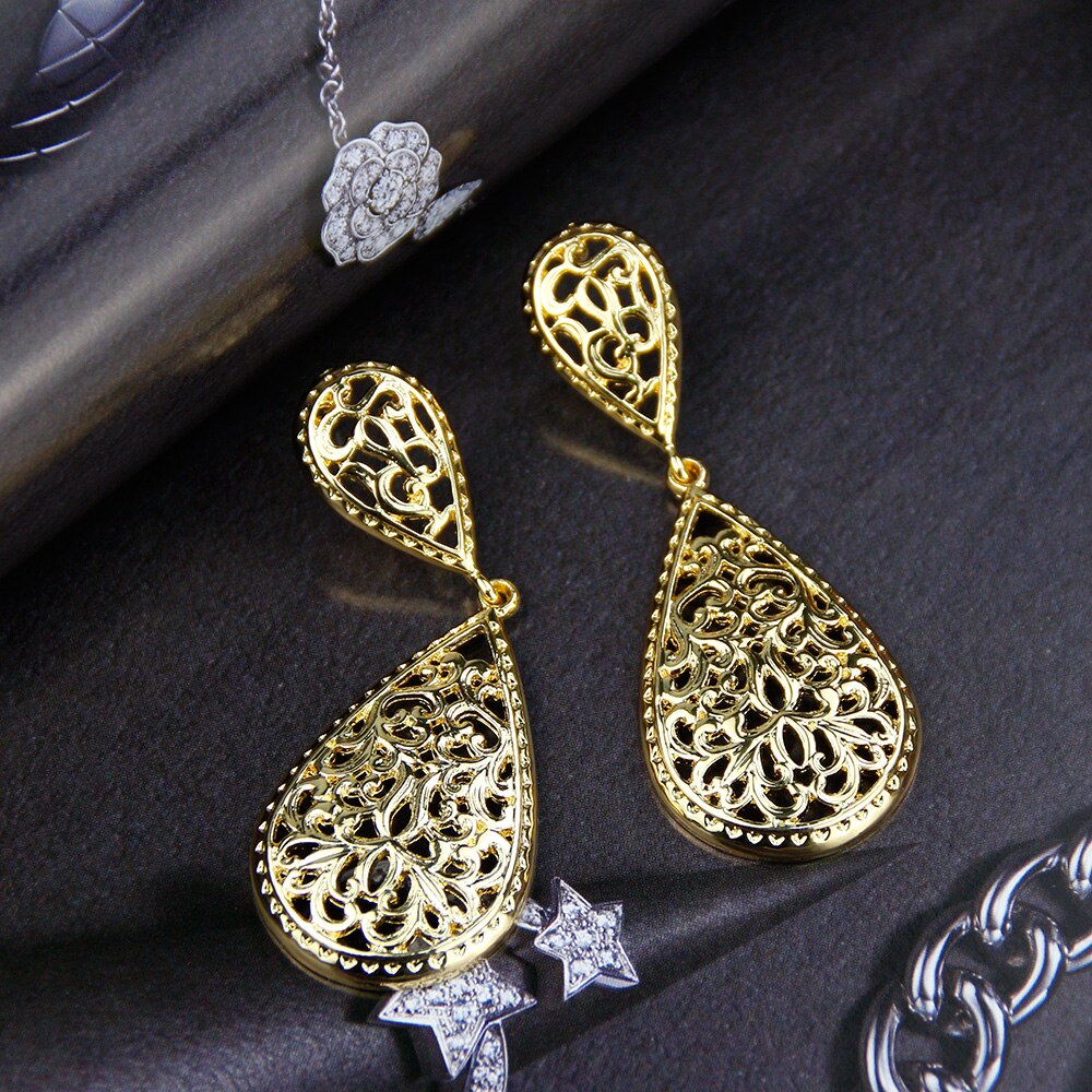 Sunspicems Gold Color Morocco Jewelry long pendant necklace fine chain for women hollow Arabic pattern wedding bride bijoux gift