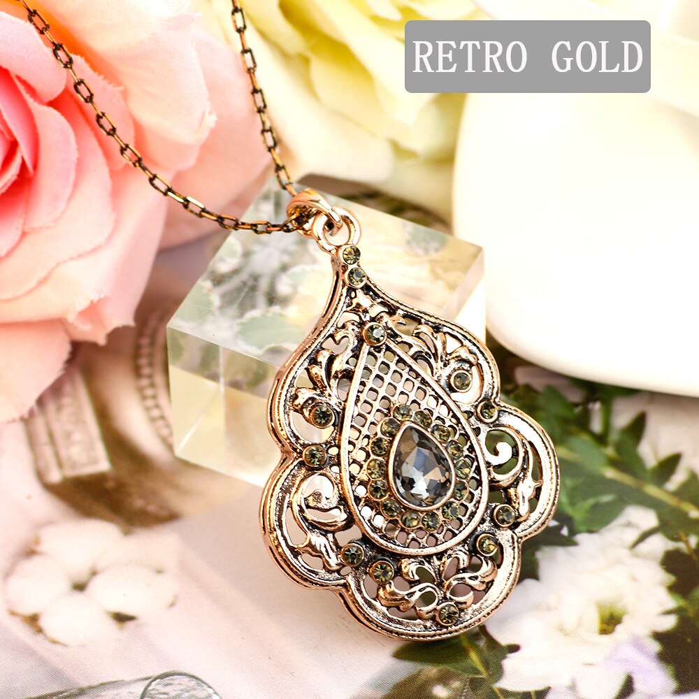 Sunspicems Indian Jewelry Gold Color Long Pendant Necklace for Women Ethnic Wedding Gift Morocco Caftan Metal Flower Accessory