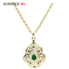 Sunspicems Indian Jewelry Gold Color Long Pendant Necklace for Women Ethnic Wedding Gift Morocco Caftan Metal Flower Accessory