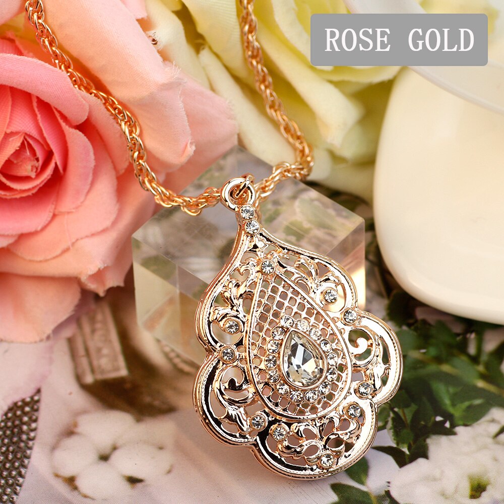 Sunspicems Indian Jewelry Gold Color Long Pendant Necklace for Women Ethnic Wedding Gift Morocco Caftan Metal Flower Accessory