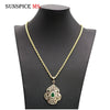 Sunspicems Indian Jewelry Gold Color Long Pendant Necklace for Women Ethnic Wedding Gift Morocco Caftan Metal Flower Accessory