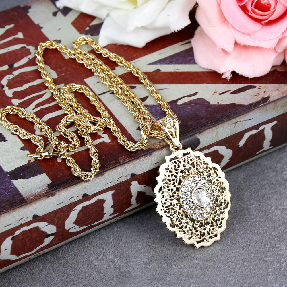 Sunspicems Long Pendant Necklace for Women Gold Color Moroccan Caftan Charm Sweater Chain African Ethnic Wedding Jewelry Gift