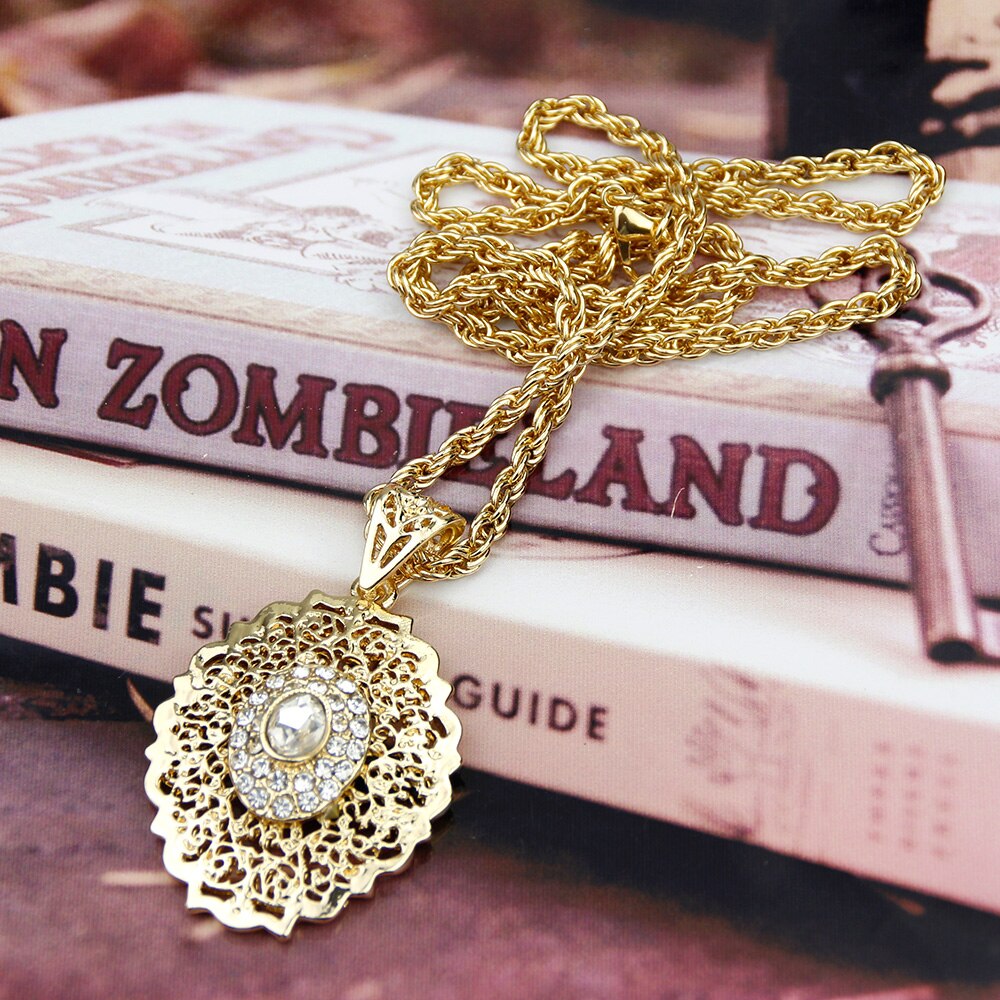 Sunspicems Long Pendant Necklace for Women Gold Color Moroccan Caftan Charm Sweater Chain African Ethnic Wedding Jewelry Gift