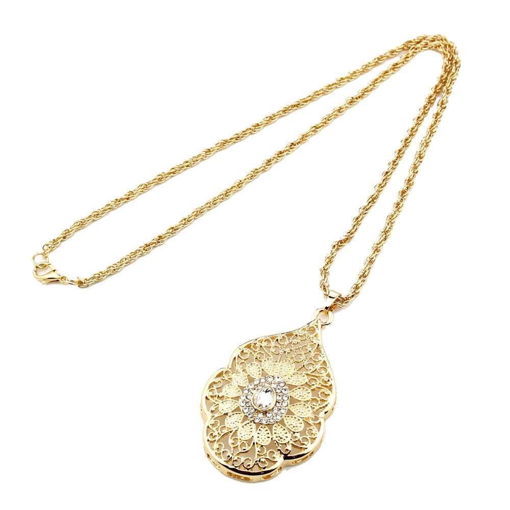 Sunspicems Morocco Jewelry Gold Color Long Pendant Necklace Sweater Chain For Women Arab Banquet Wedding Jewelry Caftan Chokers
