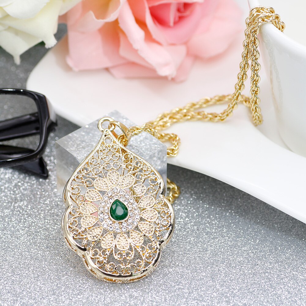 Sunspicems Morocco Jewelry Gold Color Long Pendant Necklace Sweater Chain For Women Arab Banquet Wedding Jewelry Caftan Chokers