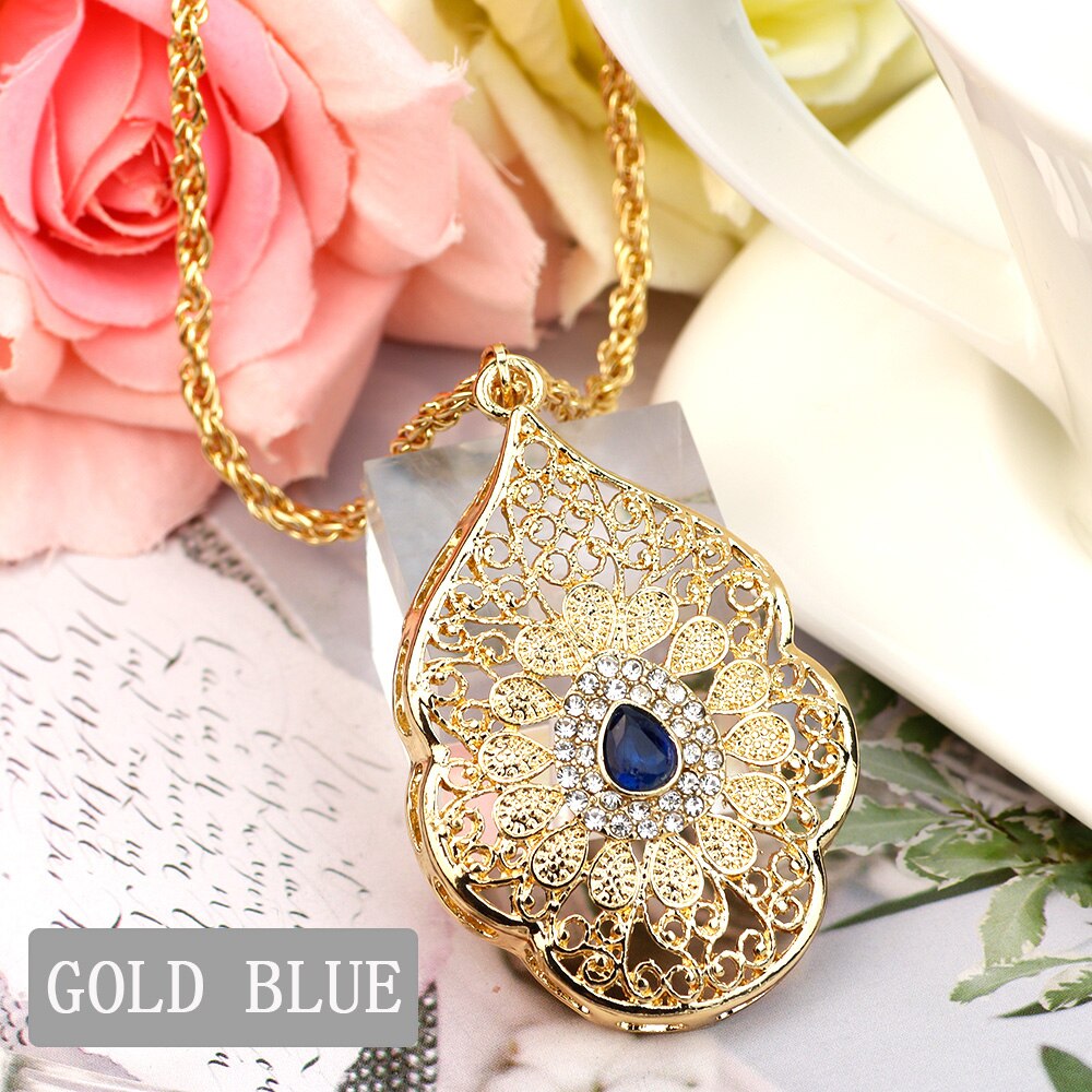 Sunspicems Morocco Jewelry Gold Color Long Pendant Necklace Sweater Chain For Women Arab Banquet Wedding Jewelry Caftan Chokers