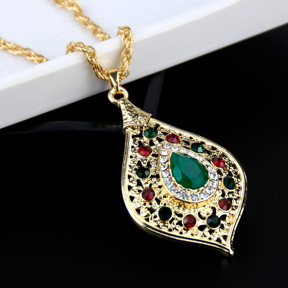 Sunspicems Unique Gold Color Morocco Long Pendant Necklace Snake Chain for Women Arabic Ethnic Wedding Jewelry Turkish Gift
