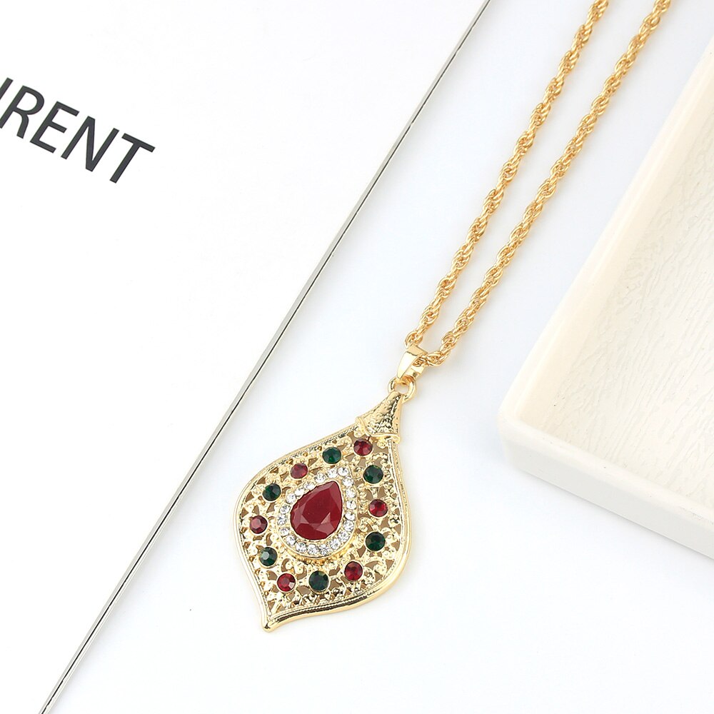 Sunspicems Unique Gold Color Morocco Long Pendant Necklace Snake Chain for Women Arabic Ethnic Wedding Jewelry Turkish Gift