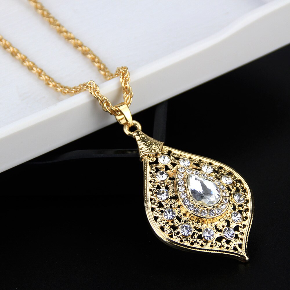 Sunspicems Unique Gold Color Morocco Long Pendant Necklace Snake Chain for Women Arabic Ethnic Wedding Jewelry Turkish Gift