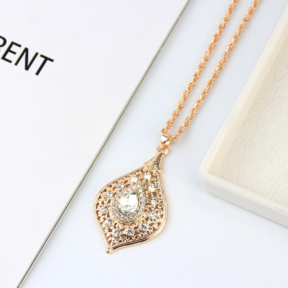 Sunspicems Unique Gold Color Morocco Long Pendant Necklace Snake Chain for Women Arabic Ethnic Wedding Jewelry Turkish Gift