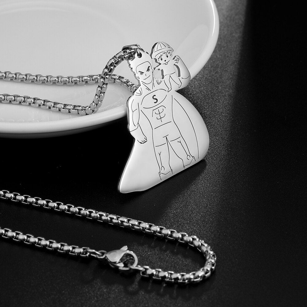 Super Father Mother Necklace Supernatyural Gift Family Gold Color Baby Boy Girl Daughter Son stainless steel Men Woman Jewelry