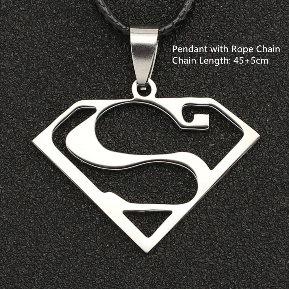 Superhero Necklace America Hero Bat Clark Kent Silver Color S Letter Pendant Stainless Steel Justice Jewelry Cosplay