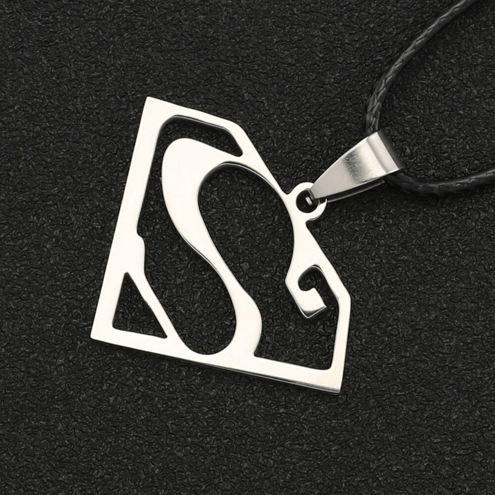 Superhero Necklace America Hero Bat Clark Kent Silver Color S Letter Pendant Stainless Steel Justice Jewelry Cosplay