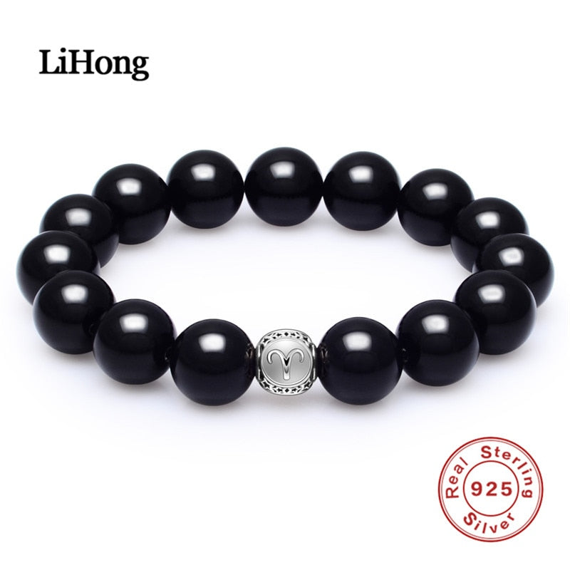 Superman Charms Bracelet Men Natural Stone Bead Bracelet With Aries Silver Charm Bracelet Pulseira Masculina Bangles