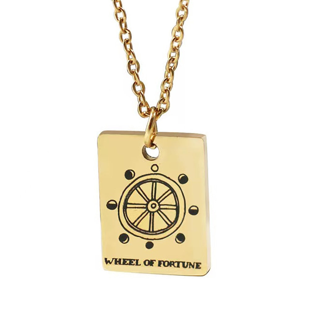 Supremer Stainless Steel Vintage Tarot Card Necklace Talisman Pendants Choker Pagan Astrology Jewelry Personality Christmas Gift
