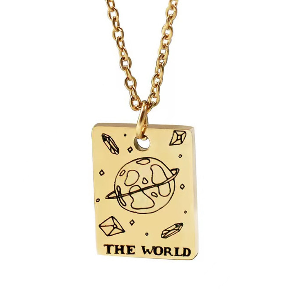Supremer Stainless Steel Vintage Tarot Card Necklace Talisman Pendants Choker Pagan Astrology Jewelry Personality Christmas Gift
