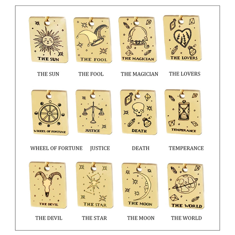 Supremer Stainless Steel Vintage Tarot Card Necklace Talisman Pendants Choker Pagan Astrology Jewelry Personality Christmas Gift