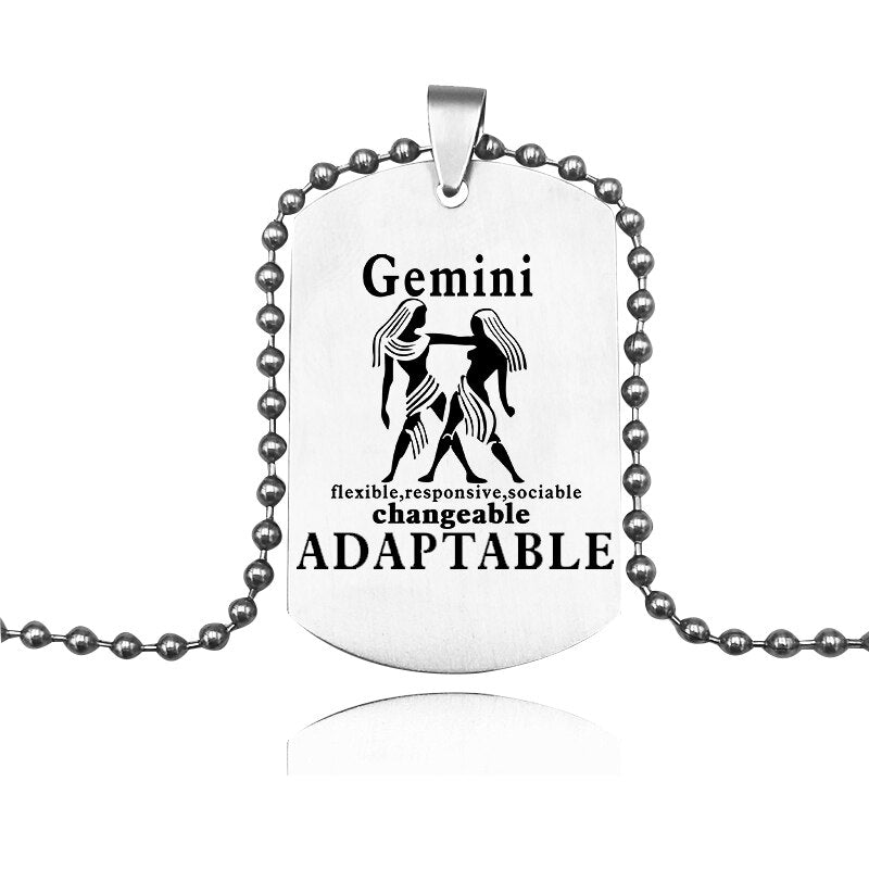 Suteyi Stainless Steel Zodiac Sign Tag Necklaces For Women Men Aries/Taurus 12 Constellation Pendants Necklace