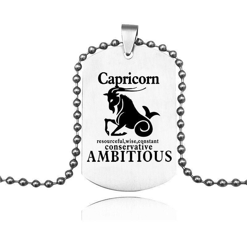 Suteyi Stainless Steel Zodiac Sign Tag Necklaces For Women Men Aries/Taurus 12 Constellation Pendants Necklace