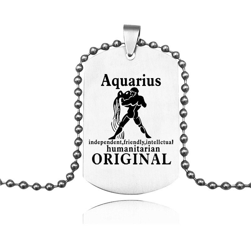 Suteyi Stainless Steel Zodiac Sign Tag Necklaces For Women Men Aries/Taurus 12 Constellation Pendants Necklace