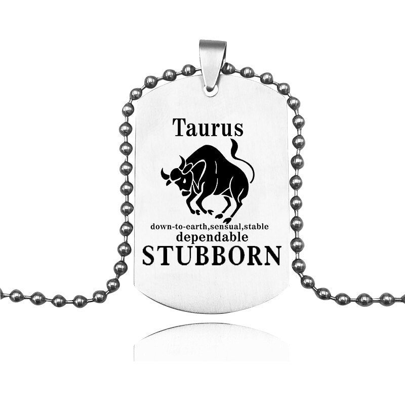 Suteyi Stainless Steel Zodiac Sign Tag Necklaces For Women Men Aries/Taurus 12 Constellation Pendants Necklace