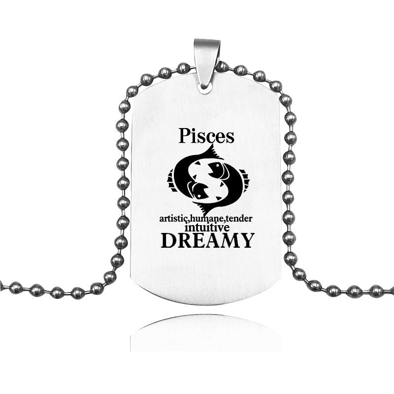 Suteyi Stainless Steel Zodiac Sign Tag Necklaces For Women Men Aries/Taurus 12 Constellation Pendants Necklace