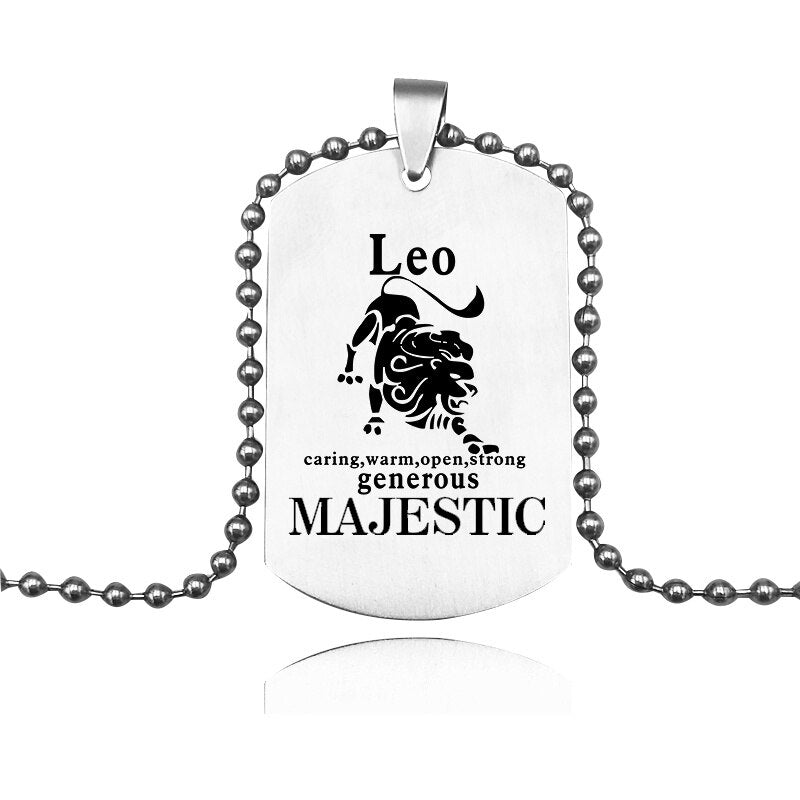 Suteyi Stainless Steel Zodiac Sign Tag Necklaces For Women Men Aries/Taurus 12 Constellation Pendants Necklace