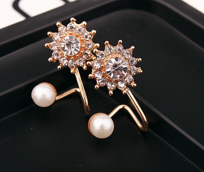 Sweet 3 colors Rose Gold rhinestone simulated pearl snowflake earrings for women trendy earring bijoux jewelry