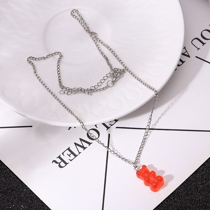 Sweet Acrylic 11 Color Bear Necklace For Women Long Wild Clavicle Chain Pendant Refined Stylish Mujer Gift 2021 Trendy Jewelry
