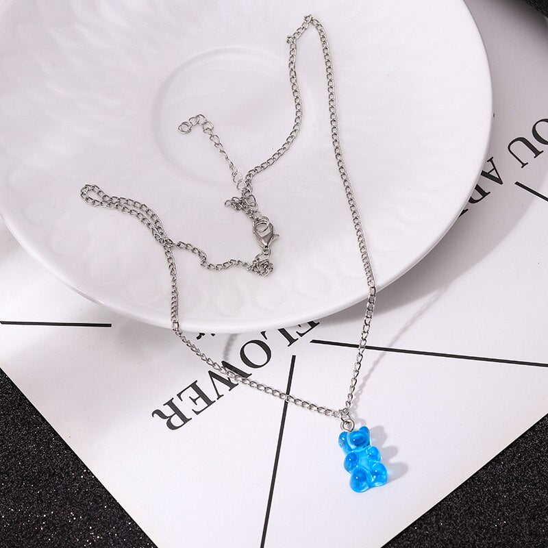 Sweet Acrylic 11 Color Bear Necklace For Women Long Wild Clavicle Chain Pendant Refined Stylish Mujer Gift 2021 Trendy Jewelry