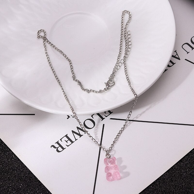 Sweet Acrylic 11 Color Bear Necklace For Women Long Wild Clavicle Chain Pendant Refined Stylish Mujer Gift 2021 Trendy Jewelry