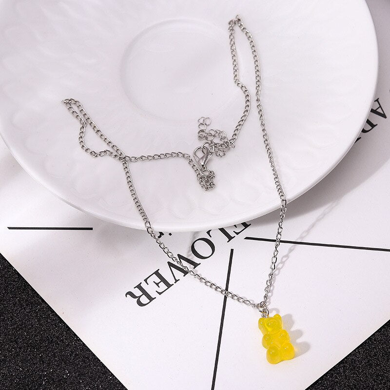 Sweet Acrylic 11 Color Bear Necklace For Women Long Wild Clavicle Chain Pendant Refined Stylish Mujer Gift 2021 Trendy Jewelry