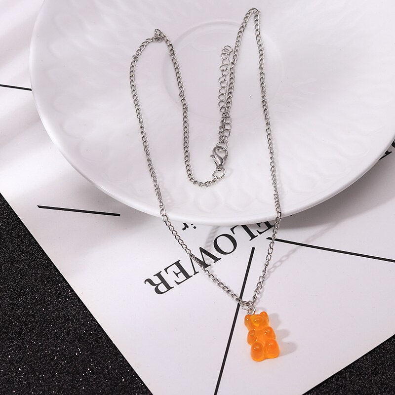 Sweet Acrylic 11 Color Bear Necklace For Women Long Wild Clavicle Chain Pendant Refined Stylish Mujer Gift 2021 Trendy Jewelry