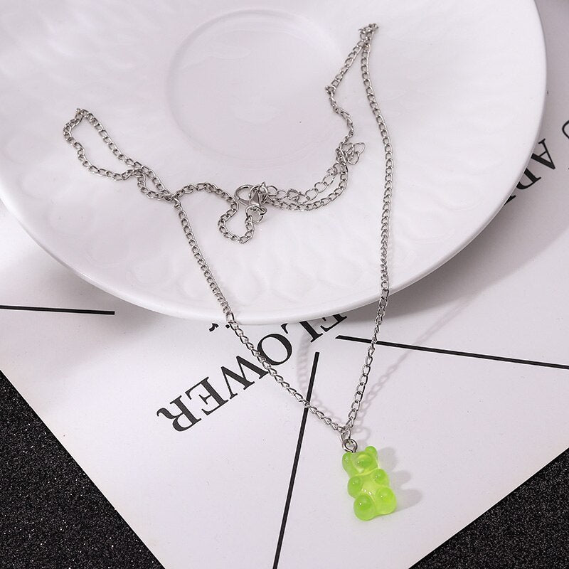 Sweet Acrylic 11 Color Bear Necklace For Women Long Wild Clavicle Chain Pendant Refined Stylish Mujer Gift 2021 Trendy Jewelry