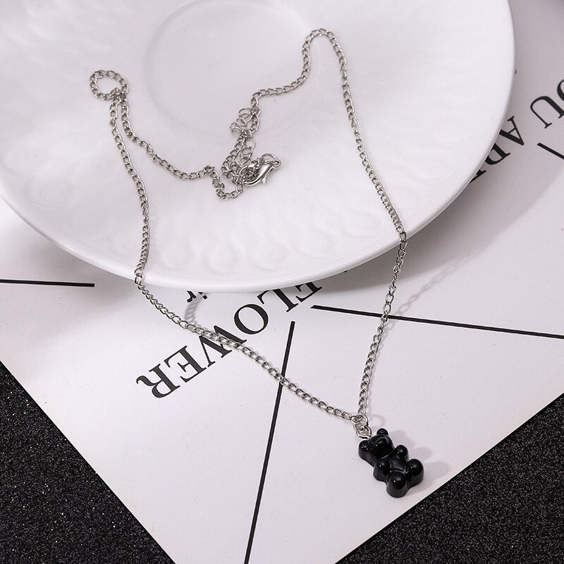 Sweet Acrylic 11 Color Bear Necklace For Women Long Wild Clavicle Chain Pendant Refined Stylish Mujer Gift 2021 Trendy Jewelry