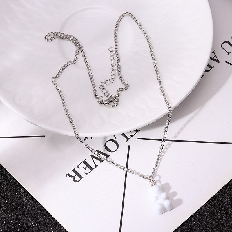 Sweet Acrylic 11 Color Bear Necklace For Women Long Wild Clavicle Chain Pendant Refined Stylish Mujer Gift 2021 Trendy Jewelry