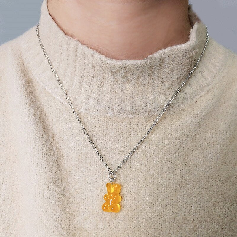 Sweet Acrylic 11 Color Bear Necklace For Women Long Wild Clavicle Chain Pendant Refined Stylish Mujer Gift 2021 Trendy Jewelry