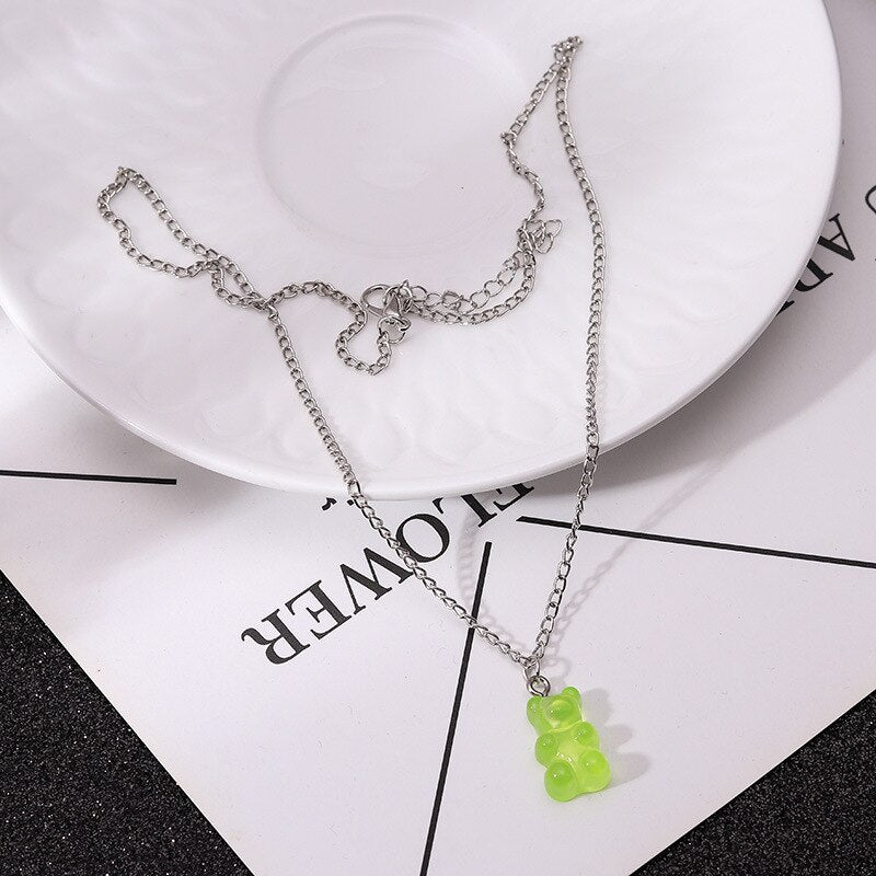 Sweet Acrylic 11 Color Bear Necklace For Women Long Wild Clavicle Chain Pendant Refined Stylish Mujer Gift 2021 Trendy Jewelry