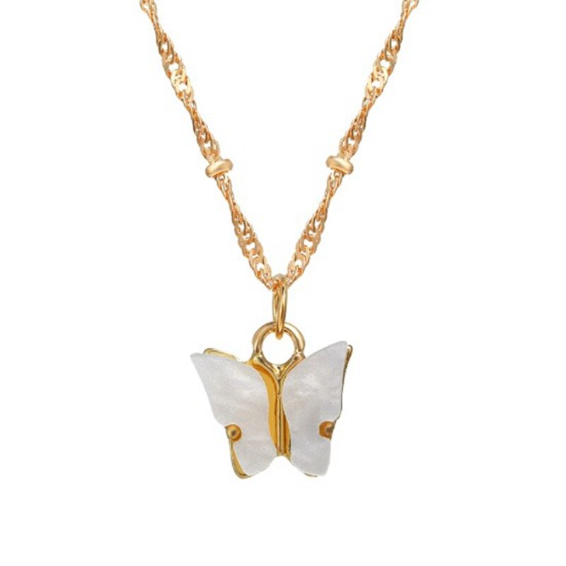 Sweet Acrylic Color Butterfly Necklace For Women Long Wild Clavicle Chain Pendant Refined Stylish Mujer Gift 2022 Trendy Gold