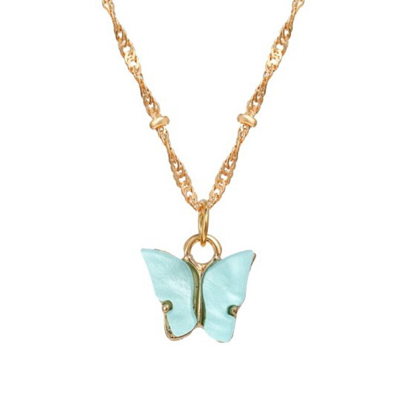 Sweet Acrylic Color Butterfly Necklace For Women Long Wild Clavicle Chain Pendant Refined Stylish Mujer Gift 2022 Trendy Gold