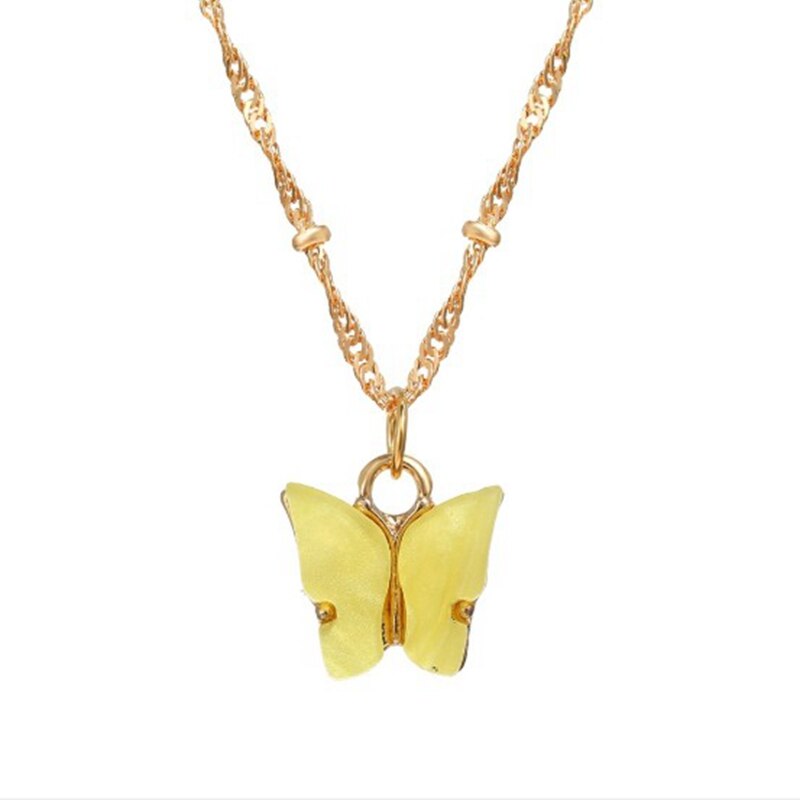 Sweet Acrylic Color Butterfly Necklace For Women Long Wild Clavicle Chain Pendant Refined Stylish Mujer Gift 2022 Trendy Gold