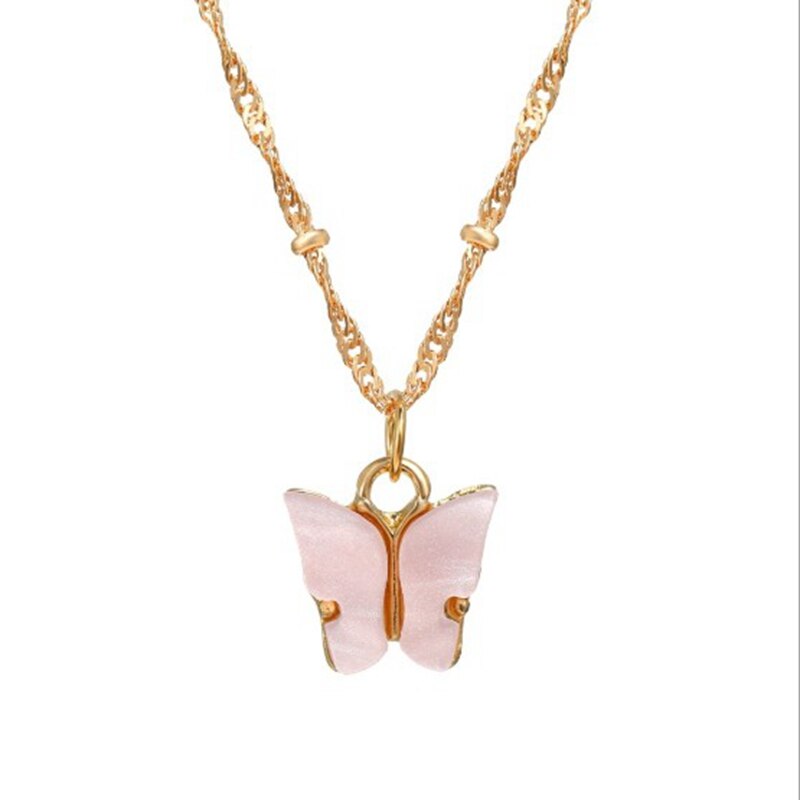 Sweet Acrylic Color Butterfly Necklace For Women Long Wild Clavicle Chain Pendant Refined Stylish Mujer Gift 2022 Trendy Gold