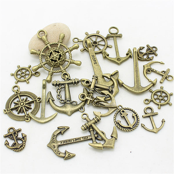 40pcs Mixed Nautical Jewelry Anchor Charms two Color Metal Zi Alloy Trendy Mixed Anchor Pendant Charms D1021